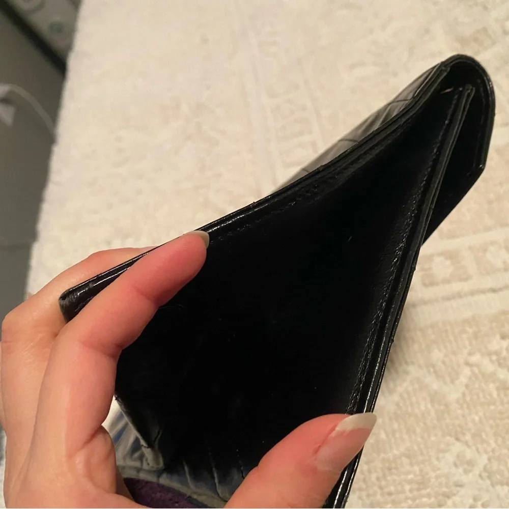 Yves Saint Laurent Black Leather Chevron Pouch Envelope Clutch - Picture 11 of 16